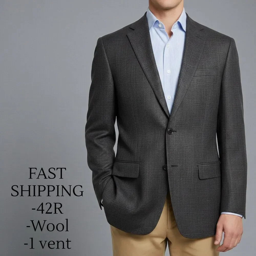 RALPH LAUREN Men’s Blazer 42R Sport Coat 2-Button Jacket Brown Wool Plaid